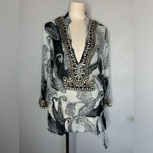Monique Leshman paisley beaded tunic top